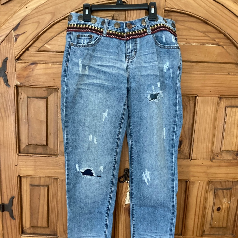 Free People One X Teaspoon Embroidered and Embellished Baggy Jeans 28